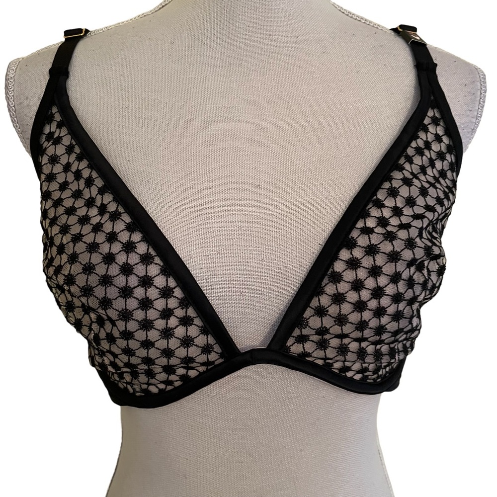 Victoria's Secret Black "Starburst" Sheer Unlined Strappy Plunge Bra 32DD
